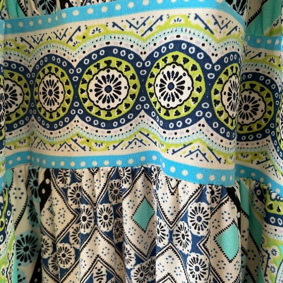 London Times Blue, Green Boho Print Maxi Dress, Sleeveless, 10 - Picture 5 of 9